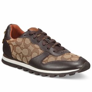 Coach Leather Signature Jogger Sneakers- Khaki